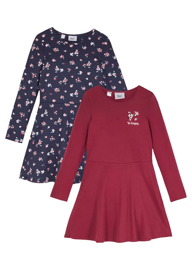 Vestido de punto para niñas (2 unidades) Azul marino+rojo rododendro de flores